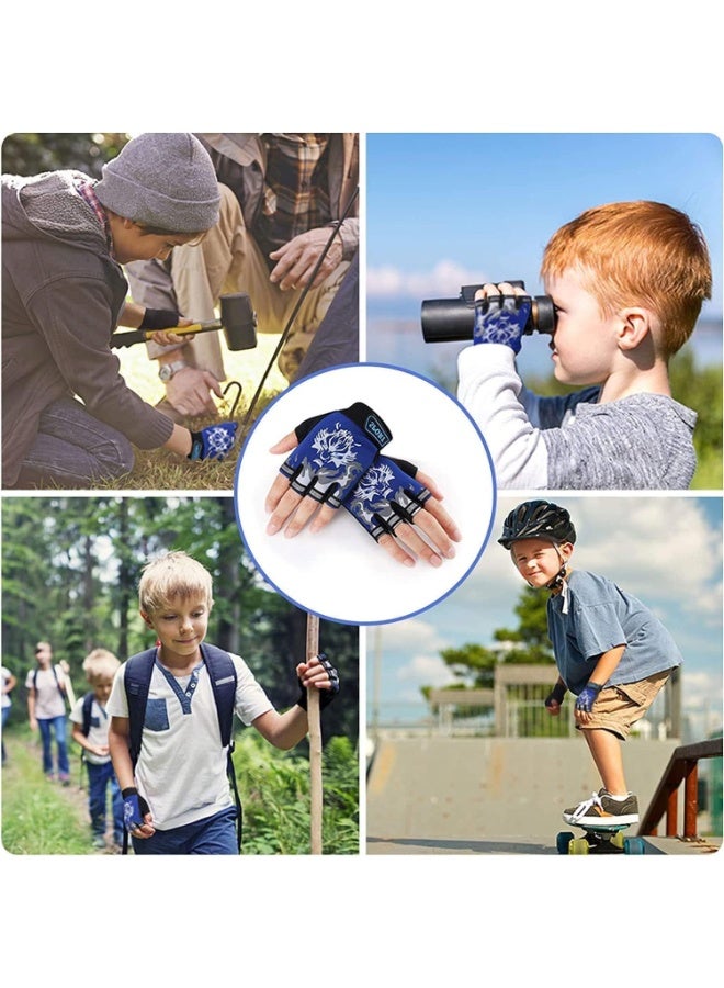 CLENEA Kids Fingerless Cycling Gloves, Children Half Finger Sport Gloves, Breathable Non-Slip Shock-Absorbing Child Riding Bike Gloves, Fishing Roller Skating Hunting Climbing Gloves - Image 3